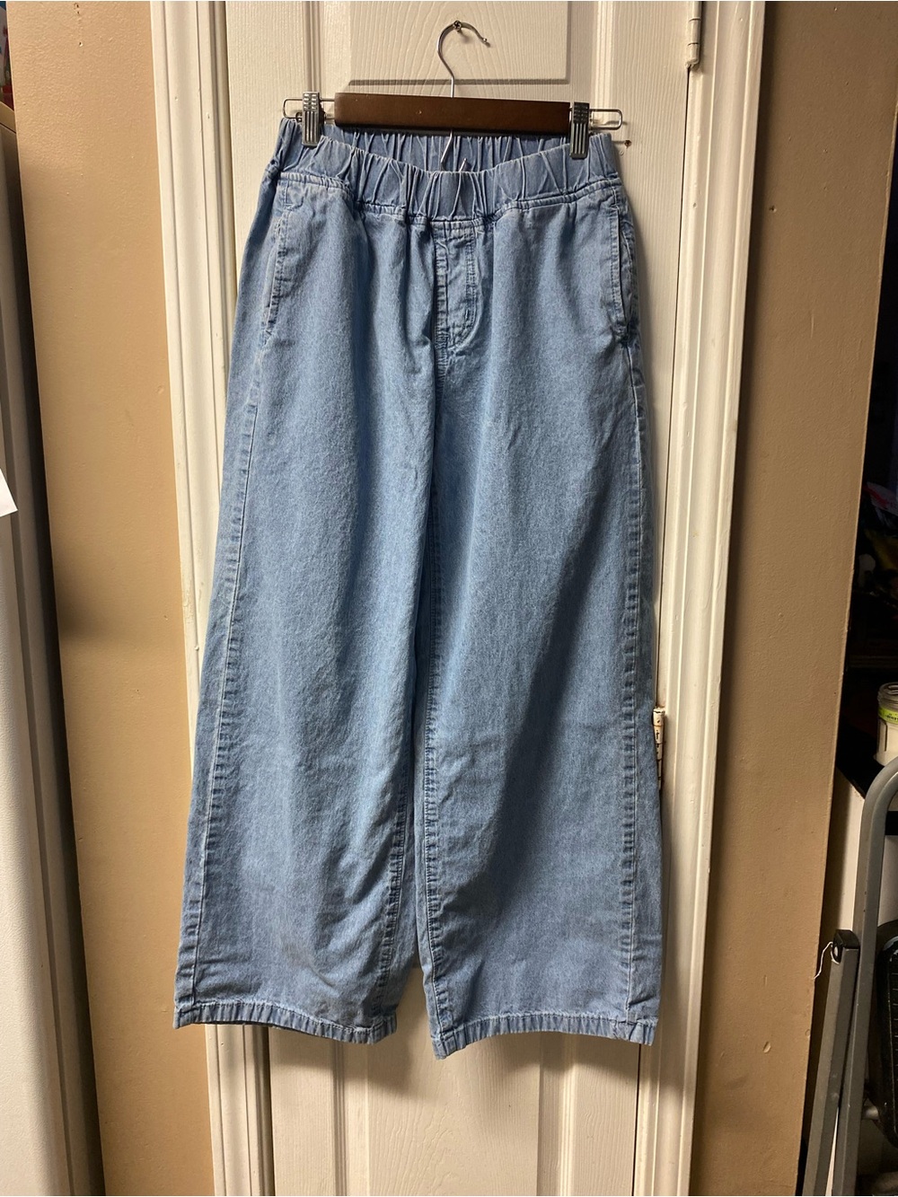 SHEIN Light Wash Wide-Leg Elastic Waist Denim Pants